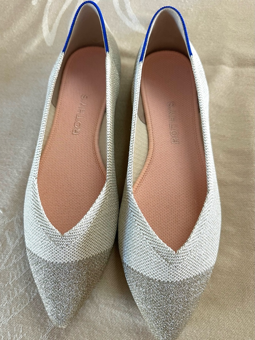 Rothy’s The Point Platinum White Wool Flats Size 9.5 Retired Color